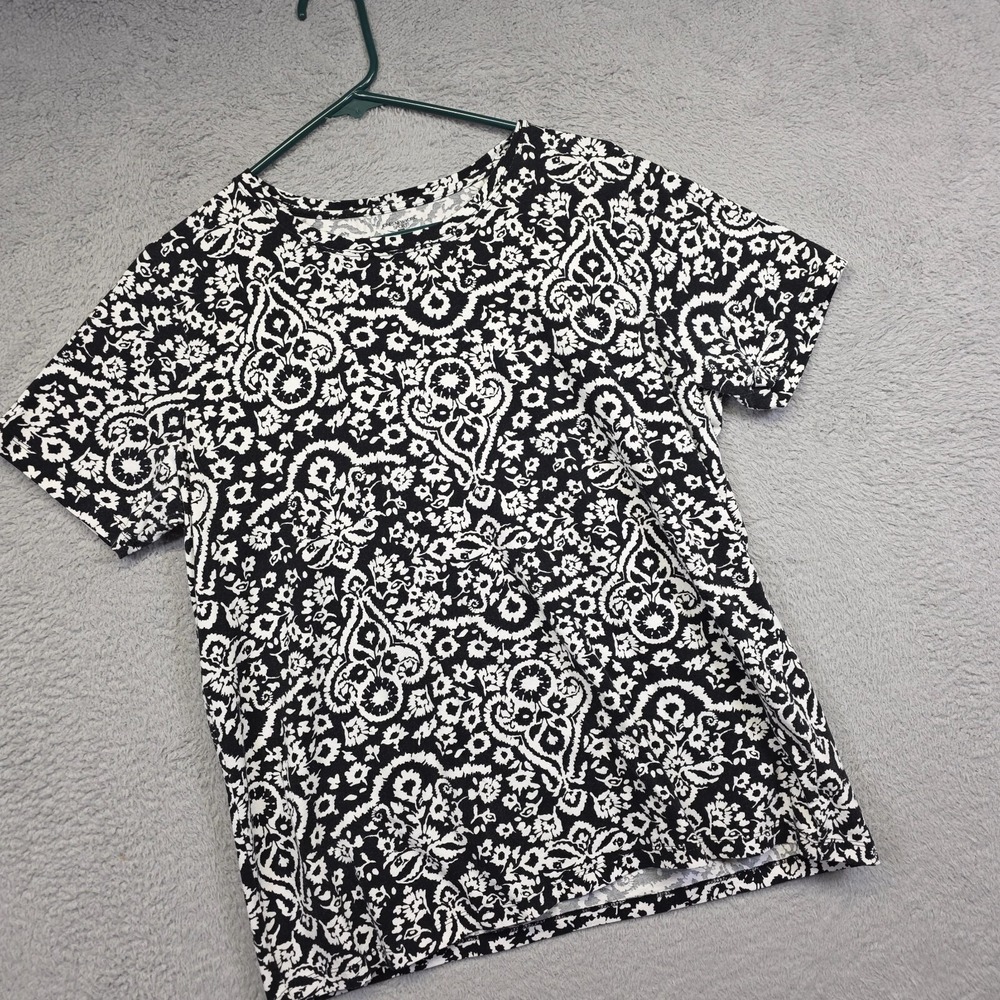 Jones New York Sport Top Womens Plus 1X Black White Boho Parsian T Shirt Comfort